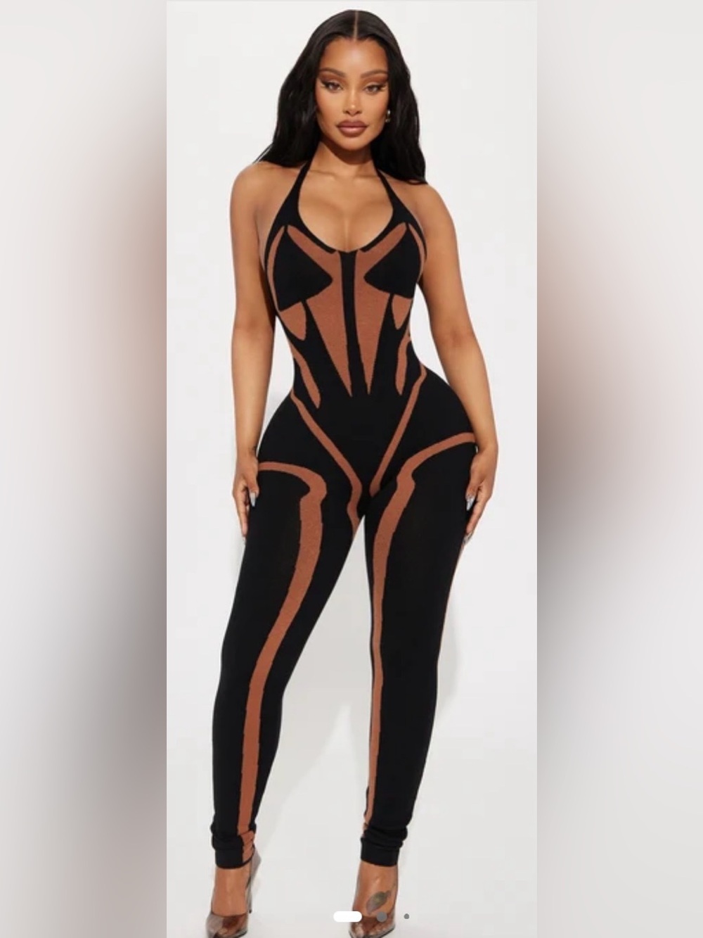 NWT Fashion Nova Black & Brown Contour Halter Jumpsuit, S